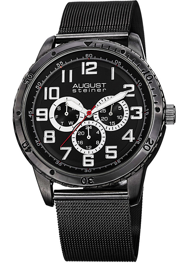 August Steiner Multi-Function Black Dial Black Ion-plated Men's Watch AS8115BK