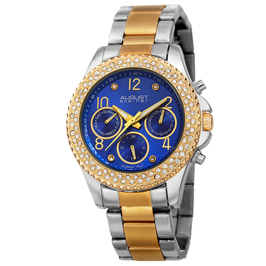 August Steiner Quartz Diamond Crystal Blue Dial Ladies Watch AS8136TTBU