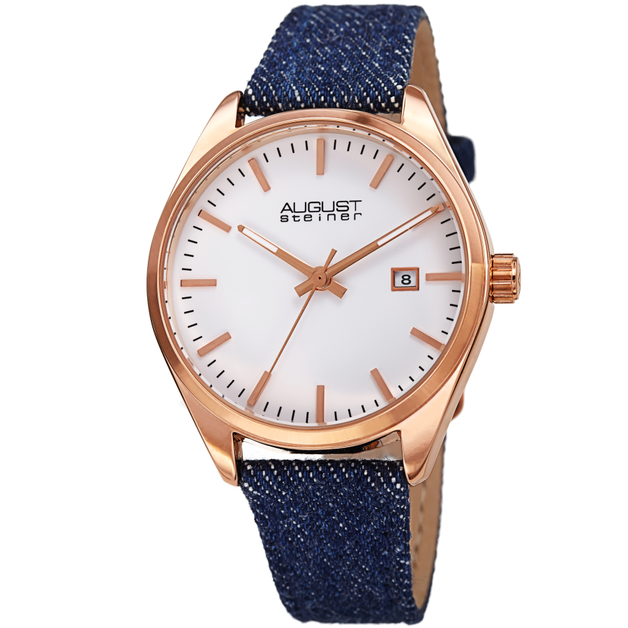August Steiner Quartz White Dial Blue Denim Ladies Watch AS8266RG