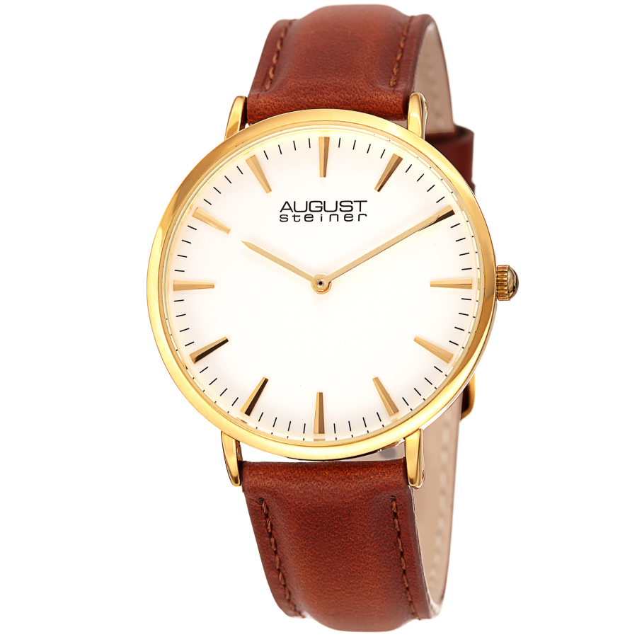August Steiner Quartz White Dial Brown Leather Ladies Watch AS8247YGBR