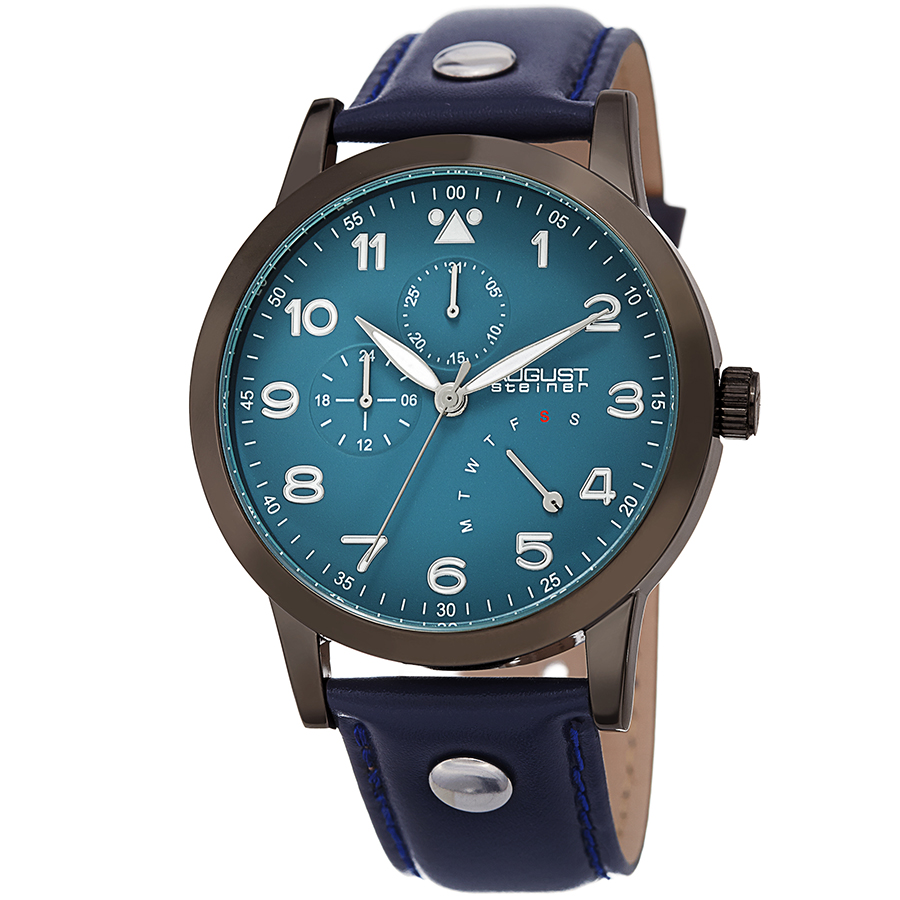 August Steiner Retrograde Blue Dial Blue Leather Men's Watch AS8244GN