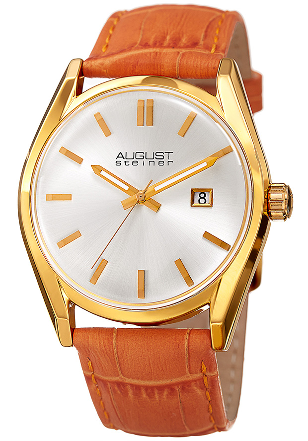 August Steiner Silver Dial Orange Leather Ladies Watch AS8221OR