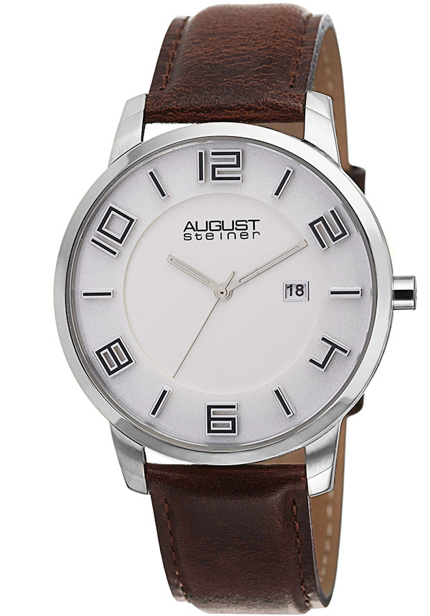 August Steiner White Dial Brown Leather Men's Watch AS8108BR