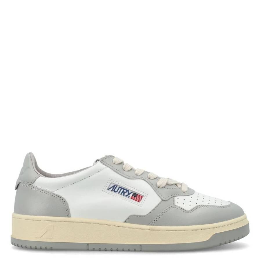 Autry Medalist White And Grey Low Top Sneakers With Logo Detail In Leather Man In Gray