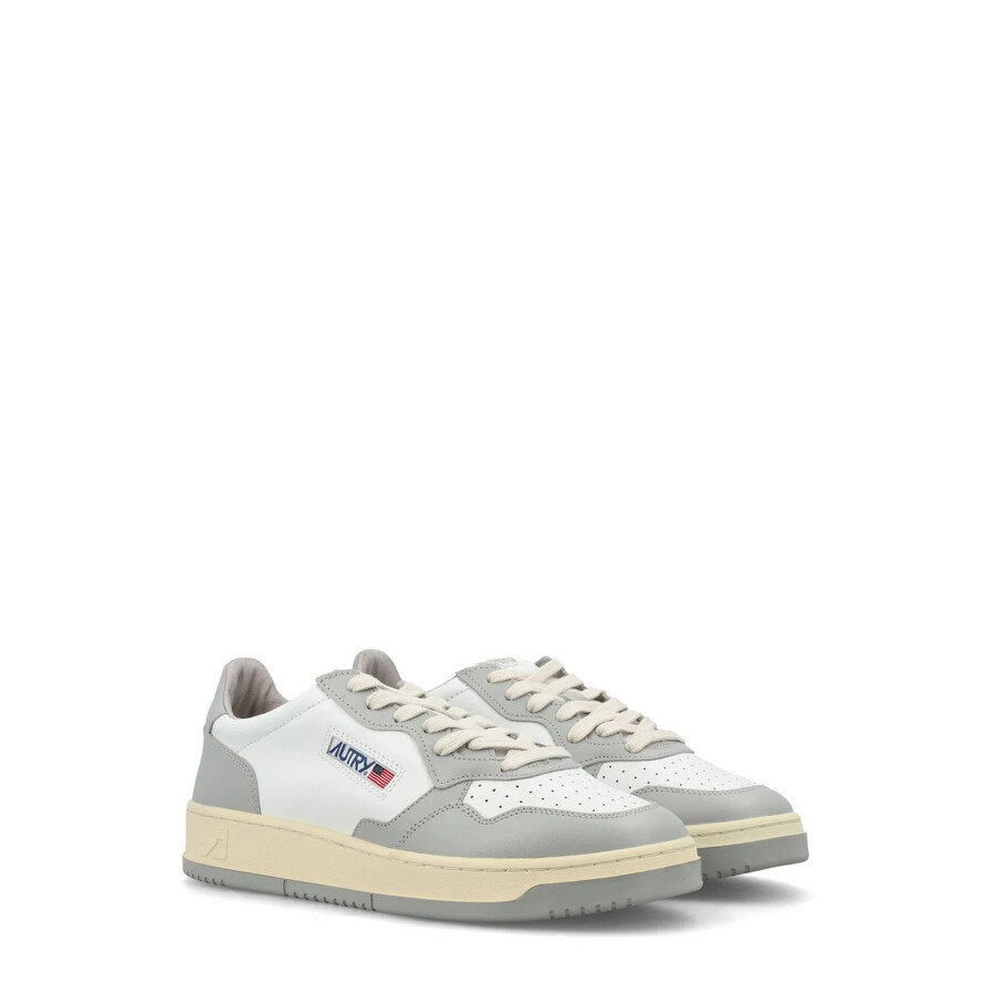 Autry Medalist White And Grey Low Top Sneakers With Logo Detail In Leather Man In Gray