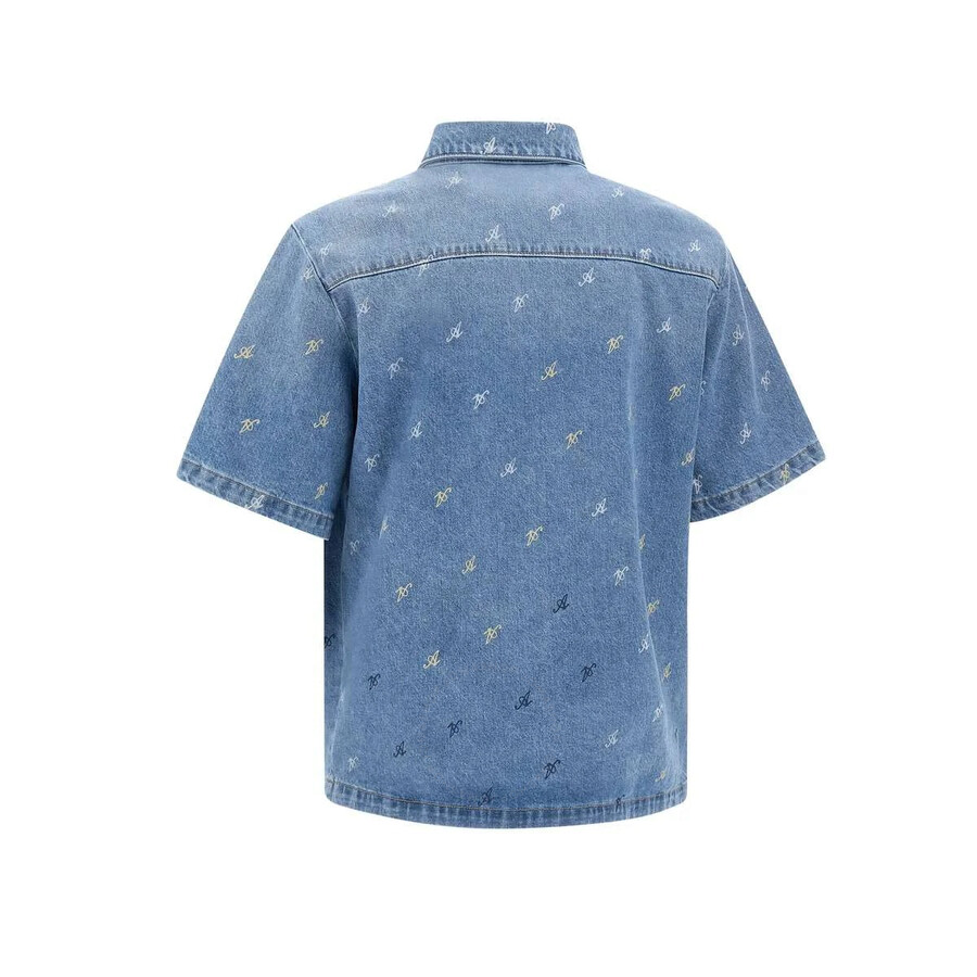 Axel Arigato Miles Logo Print Cotton Denim Shirt In Blue