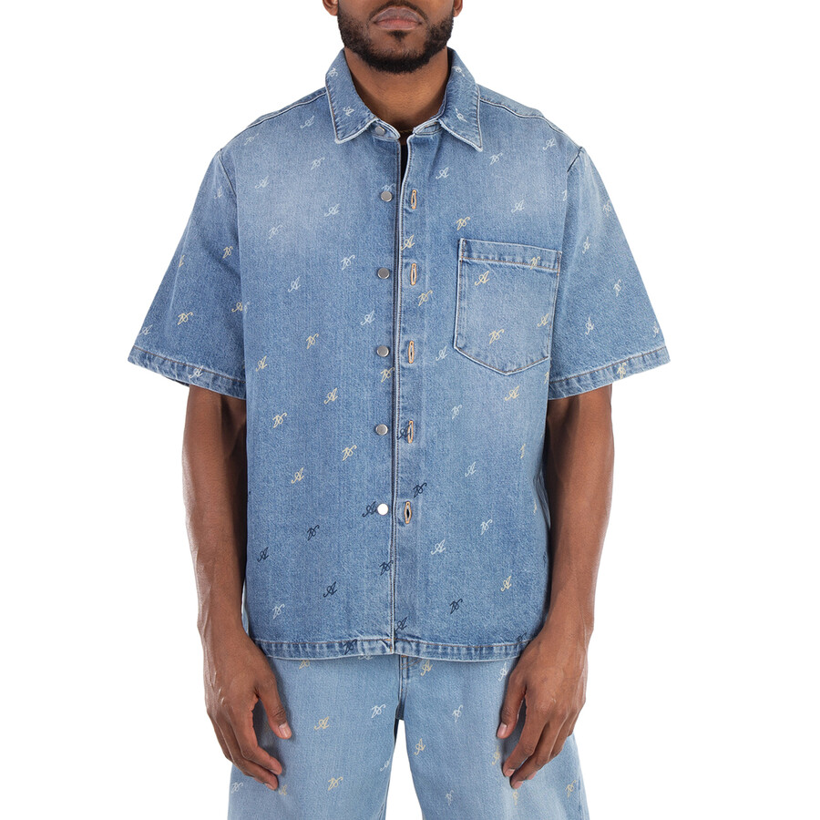 Miles Logo Print Cotton Denim Shirt