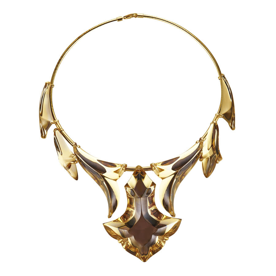 Baccarat Crystal Pampille Collar Necklace In Gold Tone