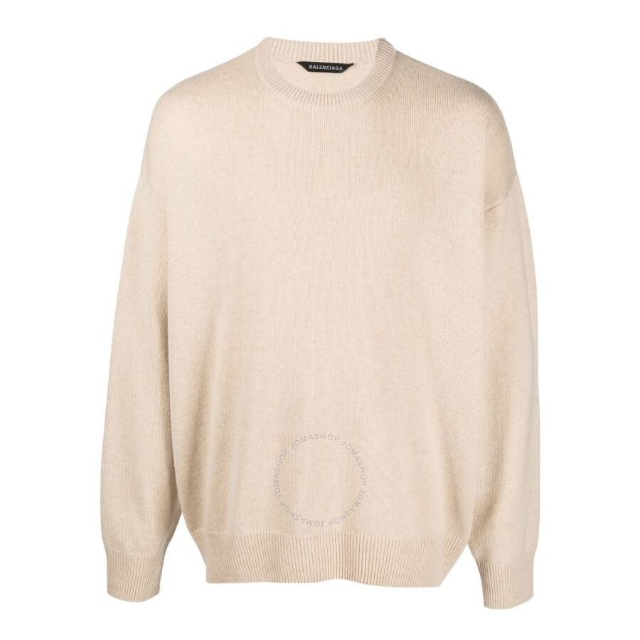 Balenciaga Beige Logo Cashmere Sweater In Beige
