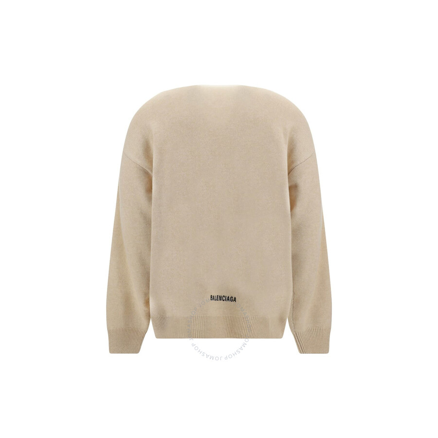 Balenciaga Beige Logo Cashmere Sweater In Beige