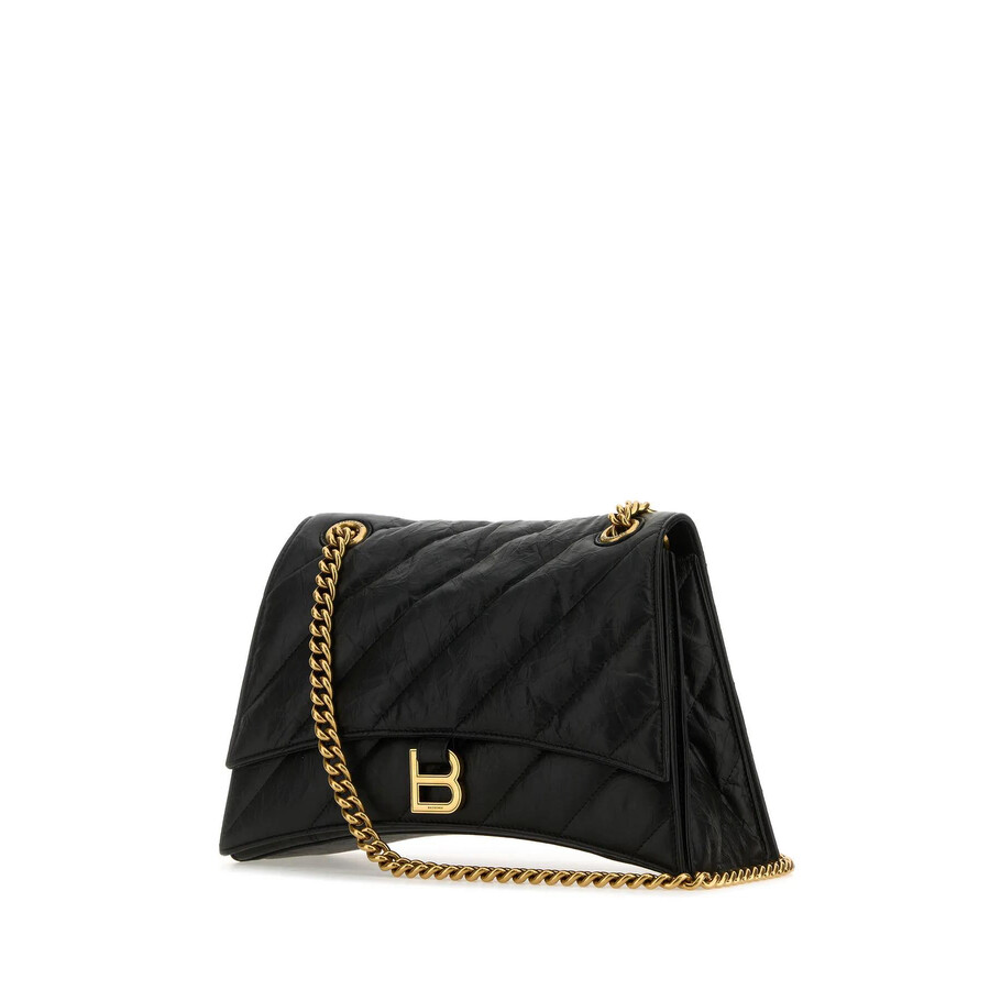 Balenciaga Women Black Leather Medium Crush Shoulder Bag In Black