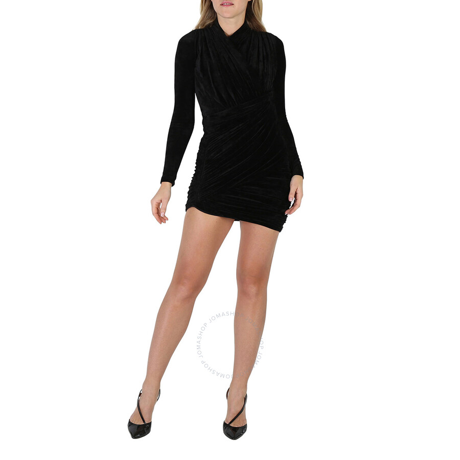 Shop Balenciaga Black Velvet Jersey Draped Mini Dress