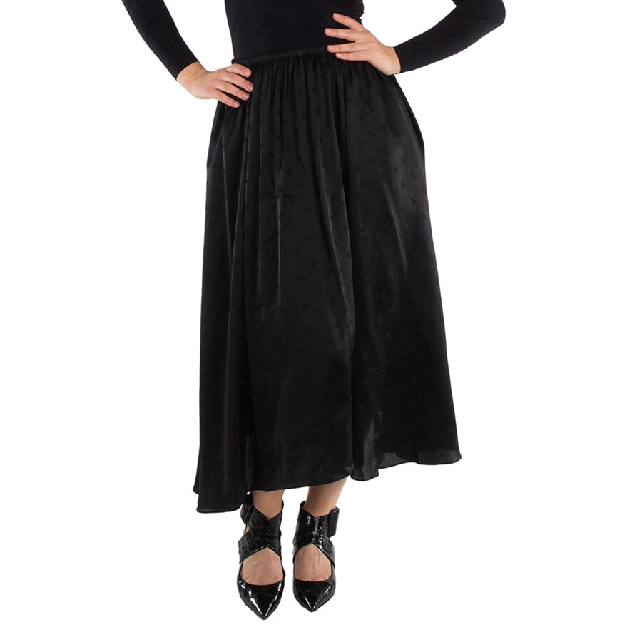 Black Viscose Logo Letters Midi Skirt