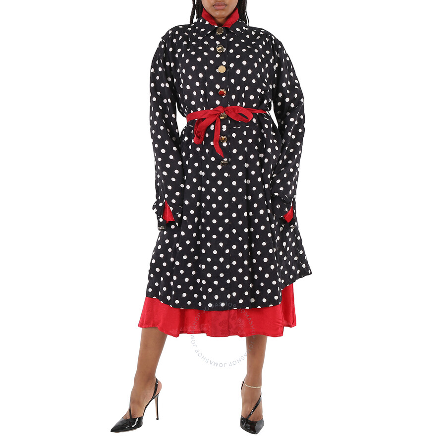 Shop Balenciaga Black / White Reversible Belted Polka Dot Dress In Black/white