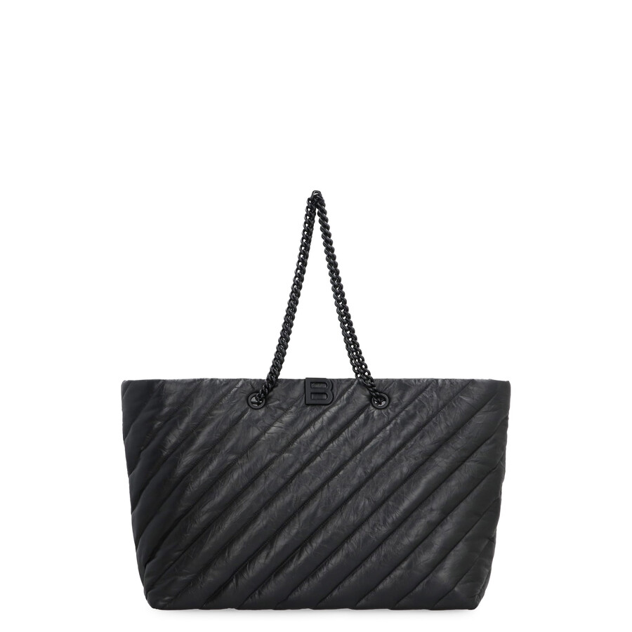 Balenciaga Carry All Crush Leather Tote Bag In Black