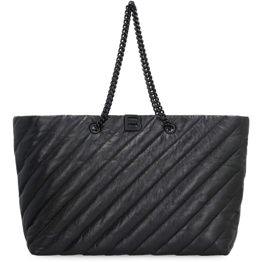 Balenciaga Carry All Crush Leather Tote Bag In Black