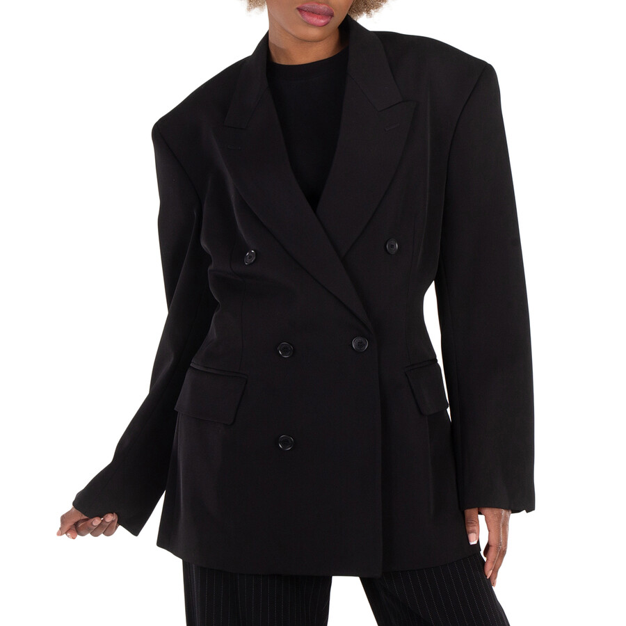 Double-Breasted Cinched Wool Blazer