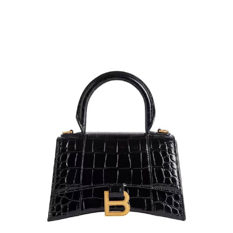 Balenciaga Hourglass Small Croc-effect Leather Crossbody Bag In Black