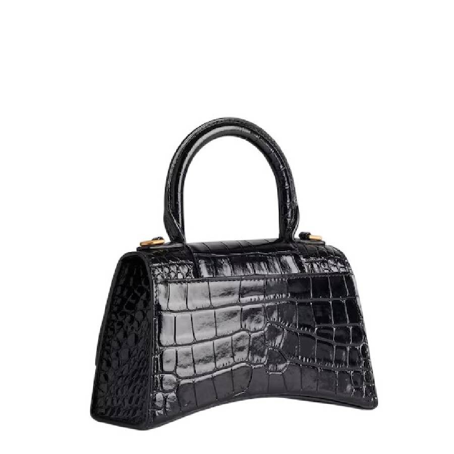 Balenciaga Hourglass Small Croc-effect Leather Crossbody Bag In Black