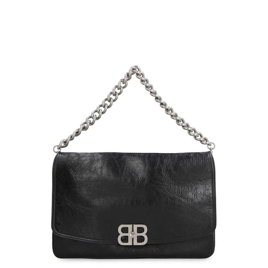 Balenciaga Small Leather Soft Flap Shoulder Bag In Black