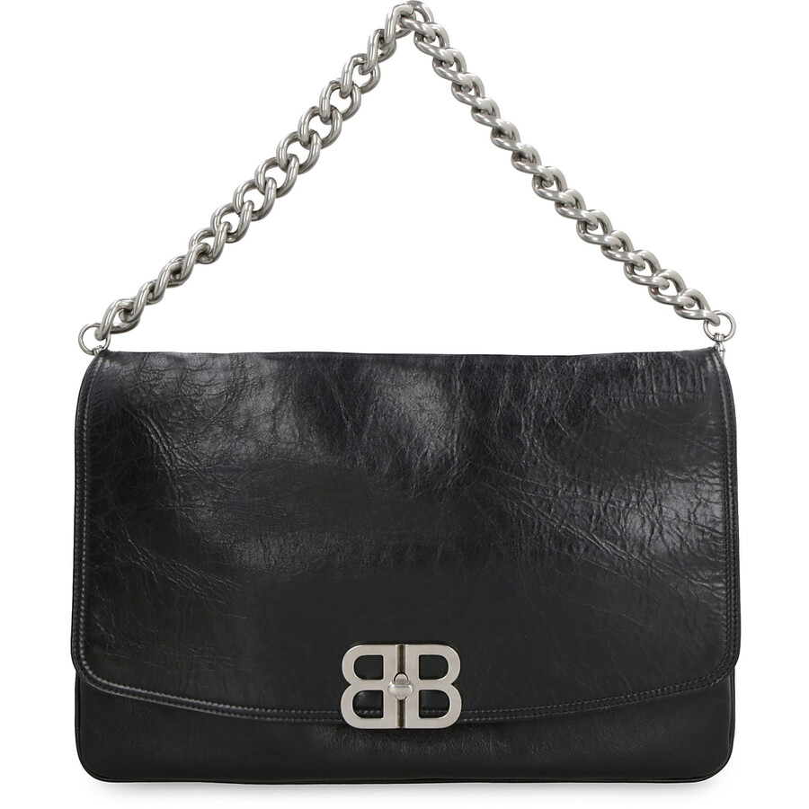 Balenciaga Small Leather Soft Flap Shoulder Bag In Black