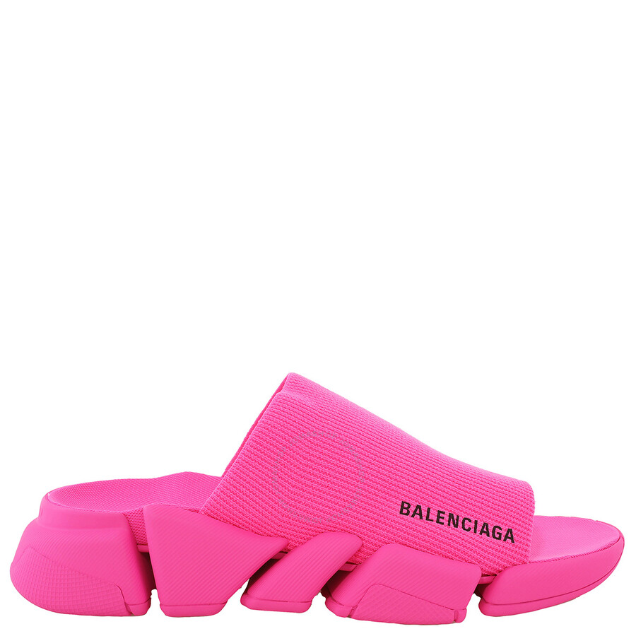 Balenciaga Fluo Pink Recycled Knit Speed 2.0 Slide Sandals