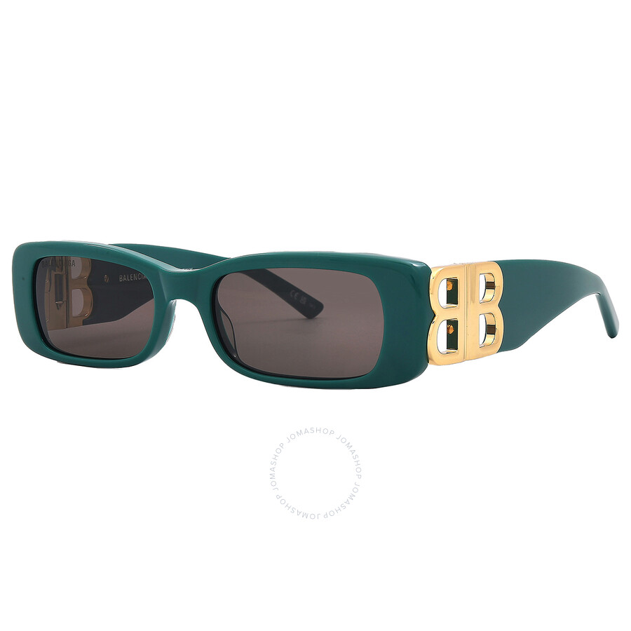 Shop Balenciaga Grey Rectangular Ladies Sunglasses Bb0096s 006 51 In Green / Grey