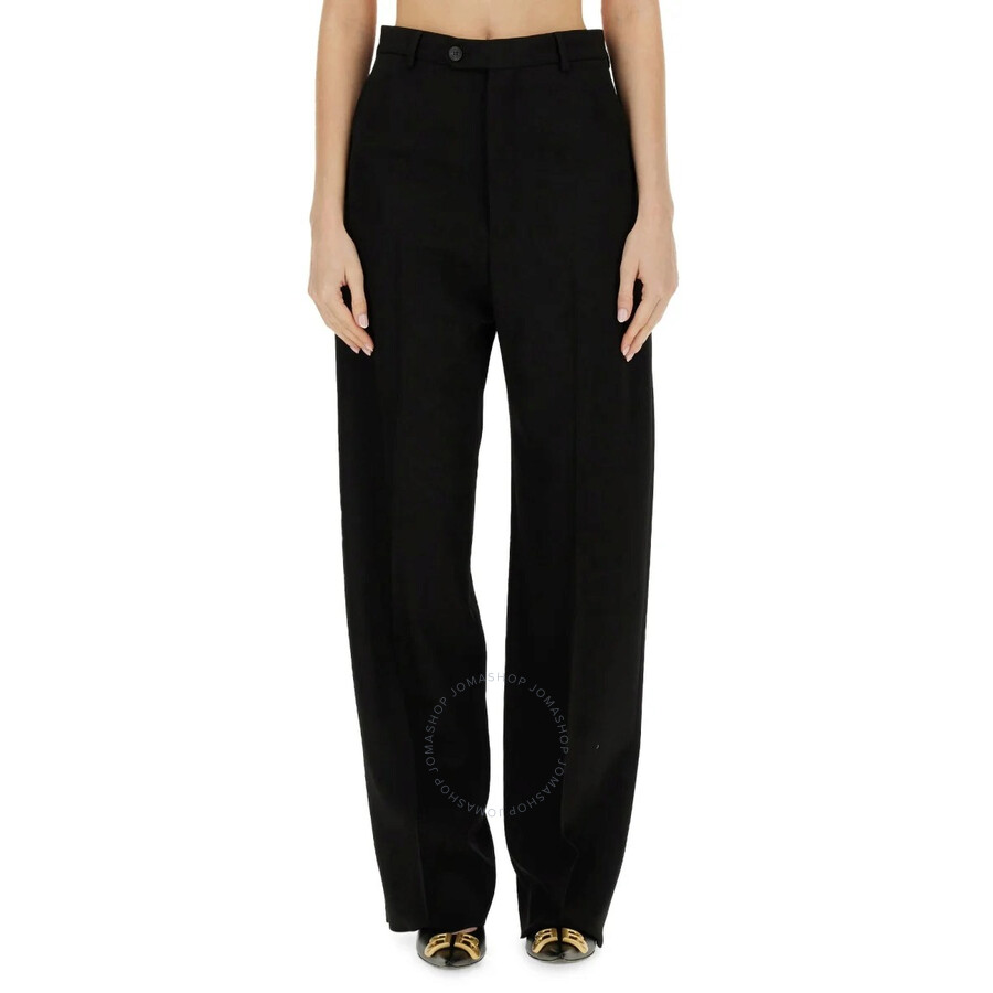 Balenciaga 'baggy Tailored' Black Pants With Creased Leg In Wool Woman In Black