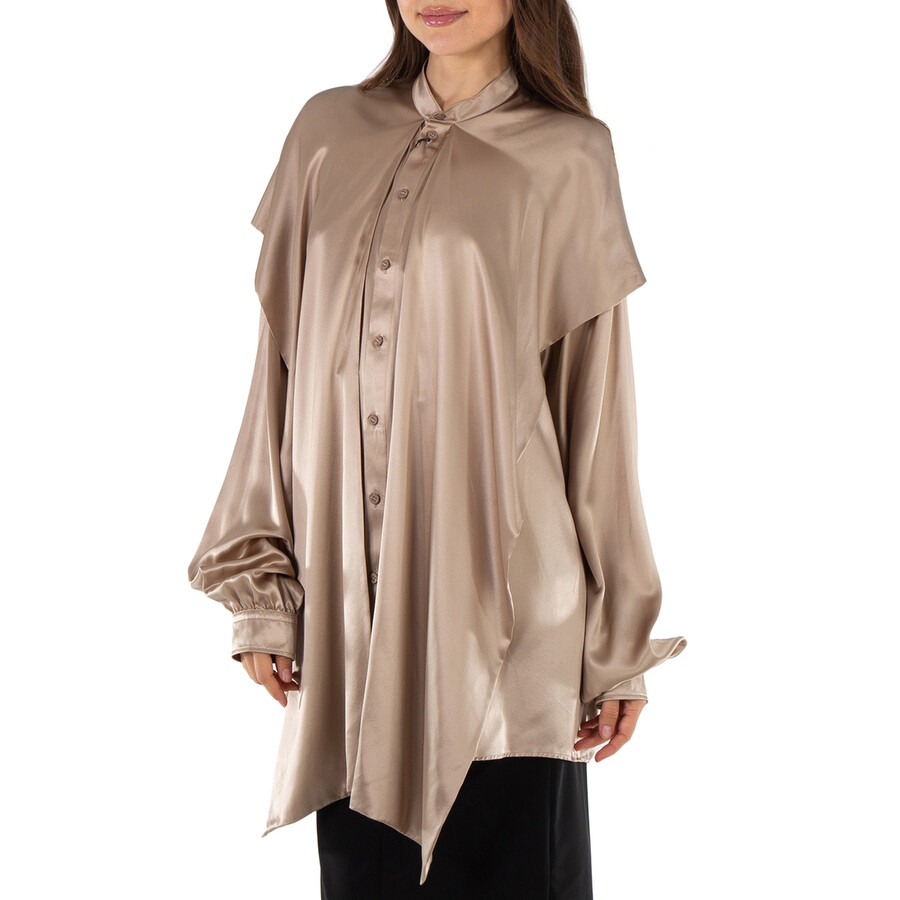 Ladies Beige Silk Hooded Blouse