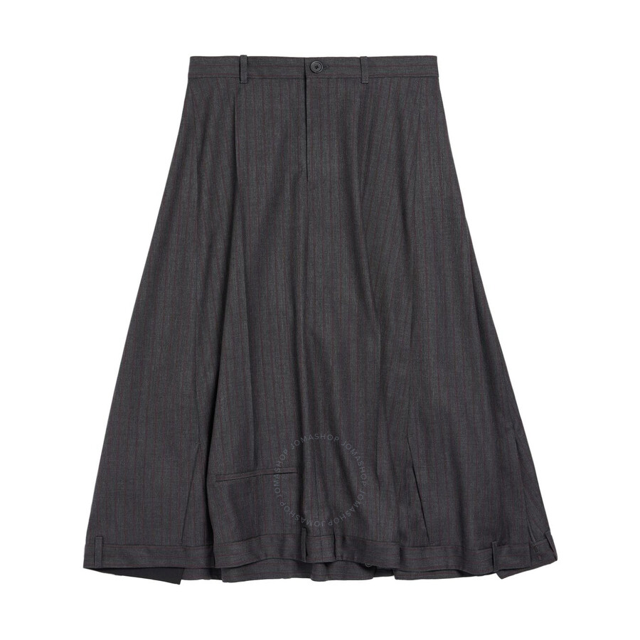 Balenciaga Pinstripe-pattern Midi Wool Skirt In Grey