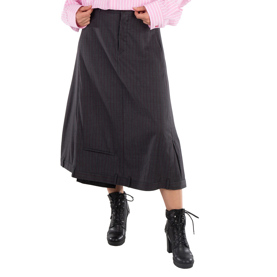 Balenciaga Pinstripe-Pattern Midi Wool Skirt, Brand Size 36