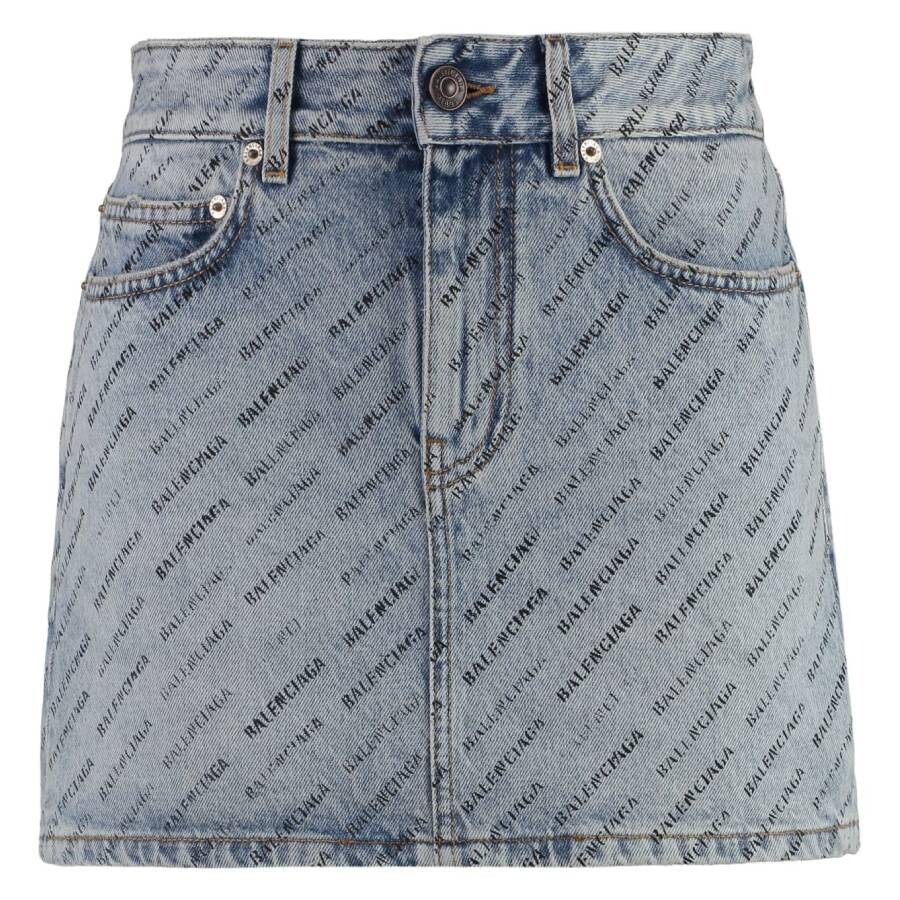 Balenciaga Denim Mini Skirt With Logos In Blue