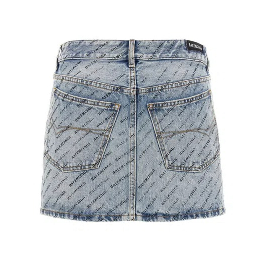 Balenciaga Denim Mini Skirt With Logos In Blue