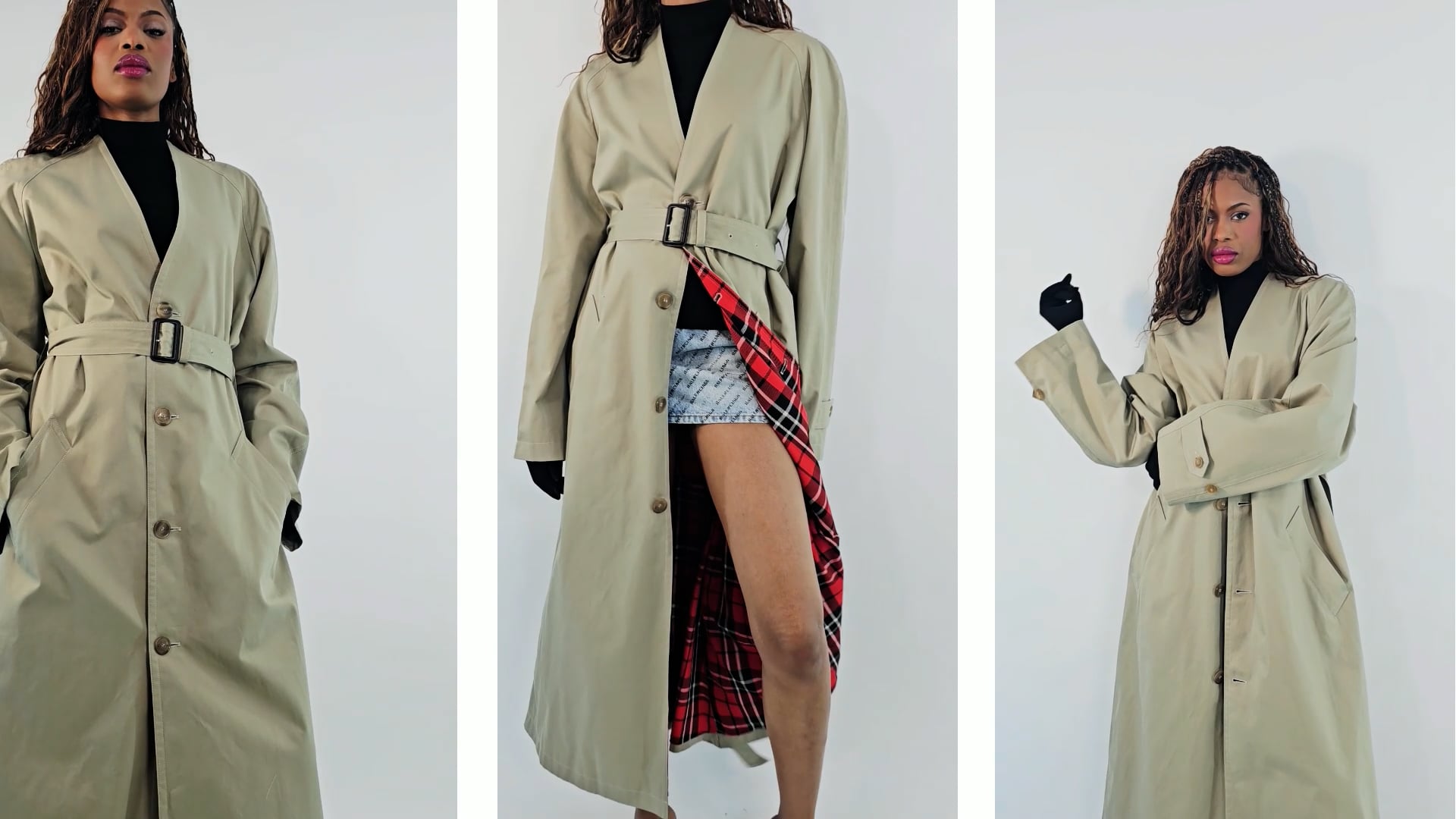 Balenciaga Ladies Military Beige Belted Cotton Trench Coat, Brand