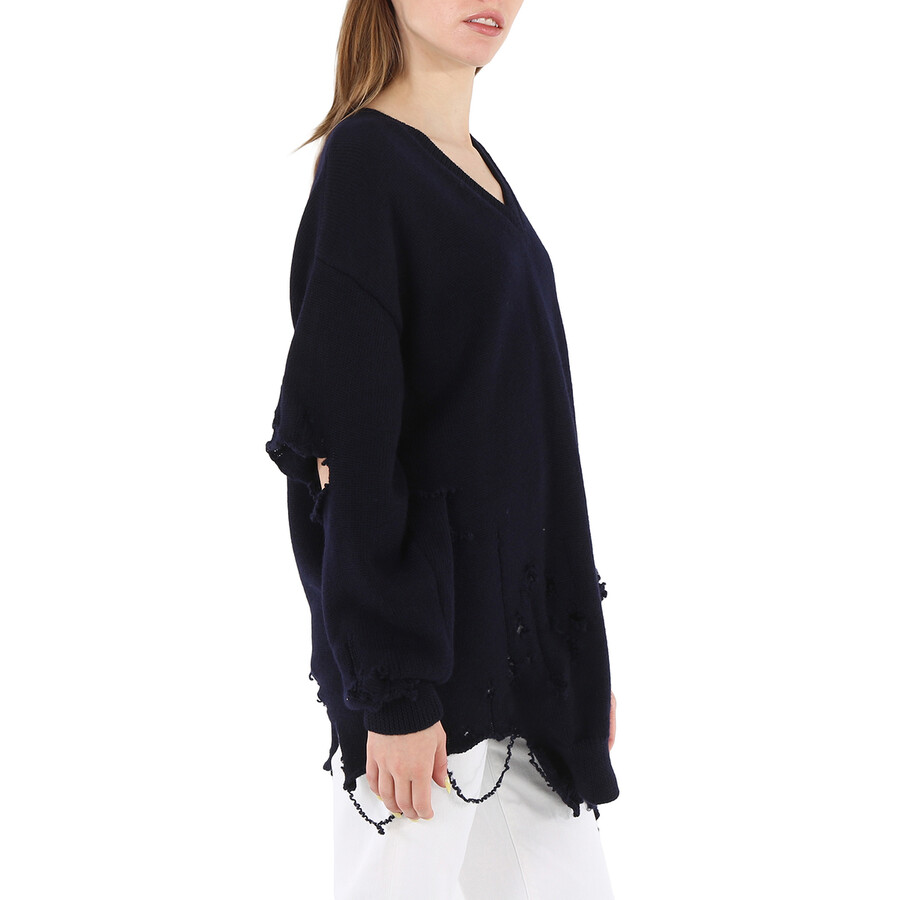 Balenciaga Navy Cut-out Crewneck Knitted Jumper In Blue
