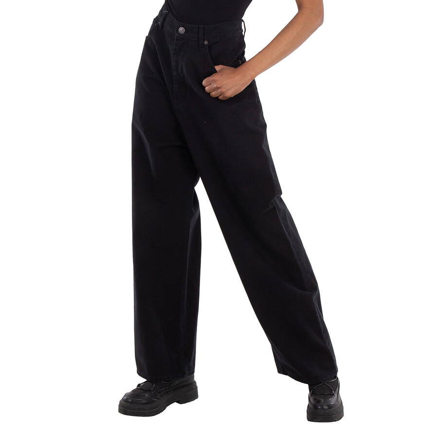 Ladies Peach Pitch Black Wide-Leg Baggy Jeans, Size X-Small