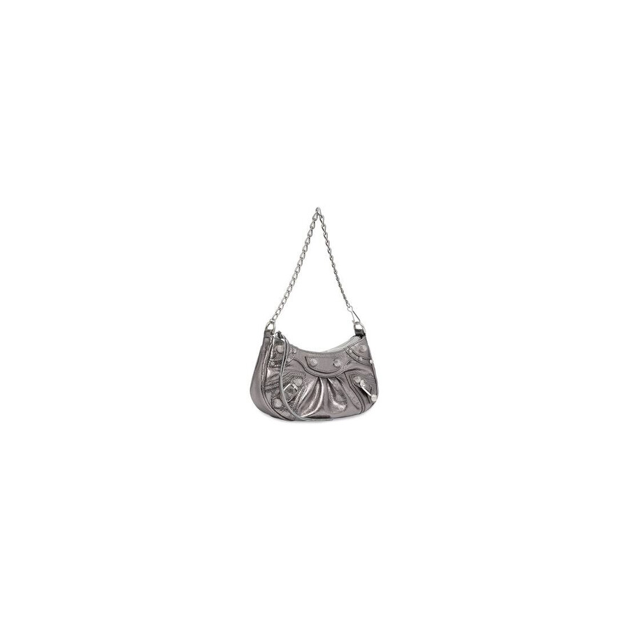 Balenciaga Le Cagole Mini Purse With Chain Metallized In Silver In Gray