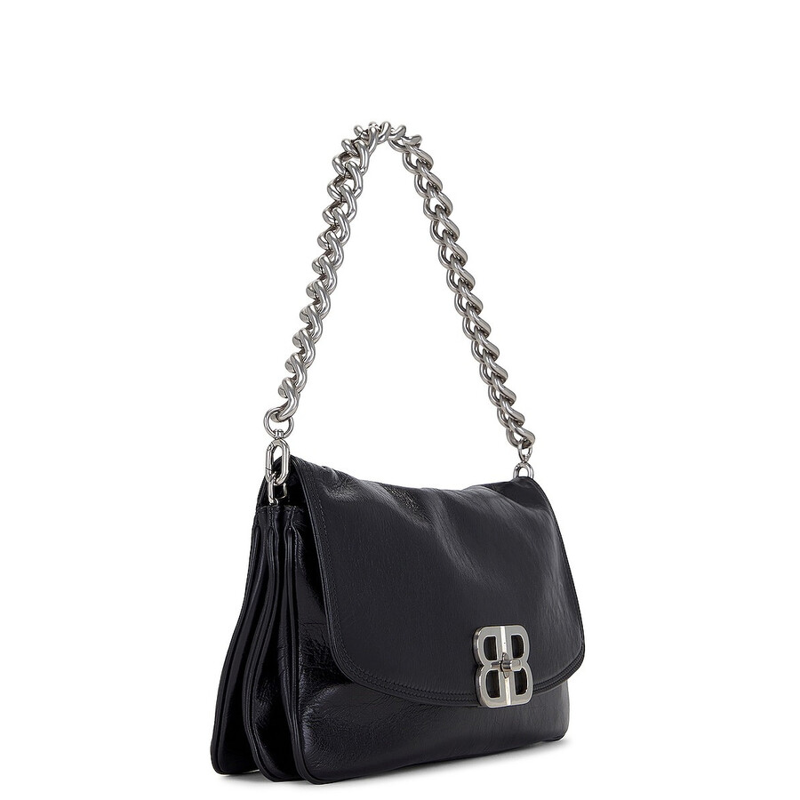 Balenciaga Medium Bb Soft Flap Leather Shoulder Bag In Black