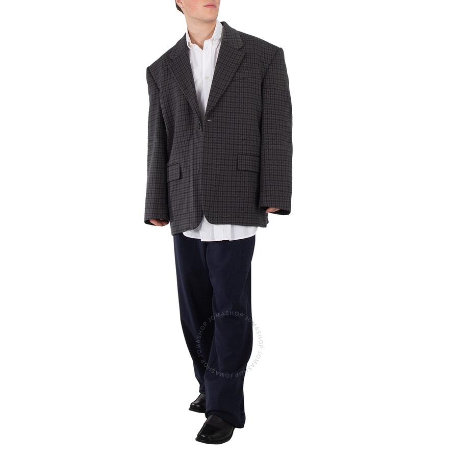 Balenciaga Men's Grey Houndstooth Single-Breasted Blazer