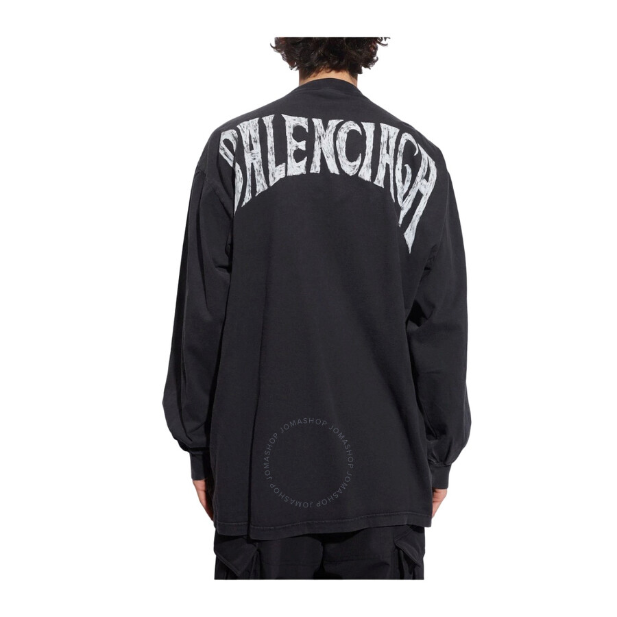 Balenciaga Men's Logo-print Long-sleeve T-shirt In White/black
