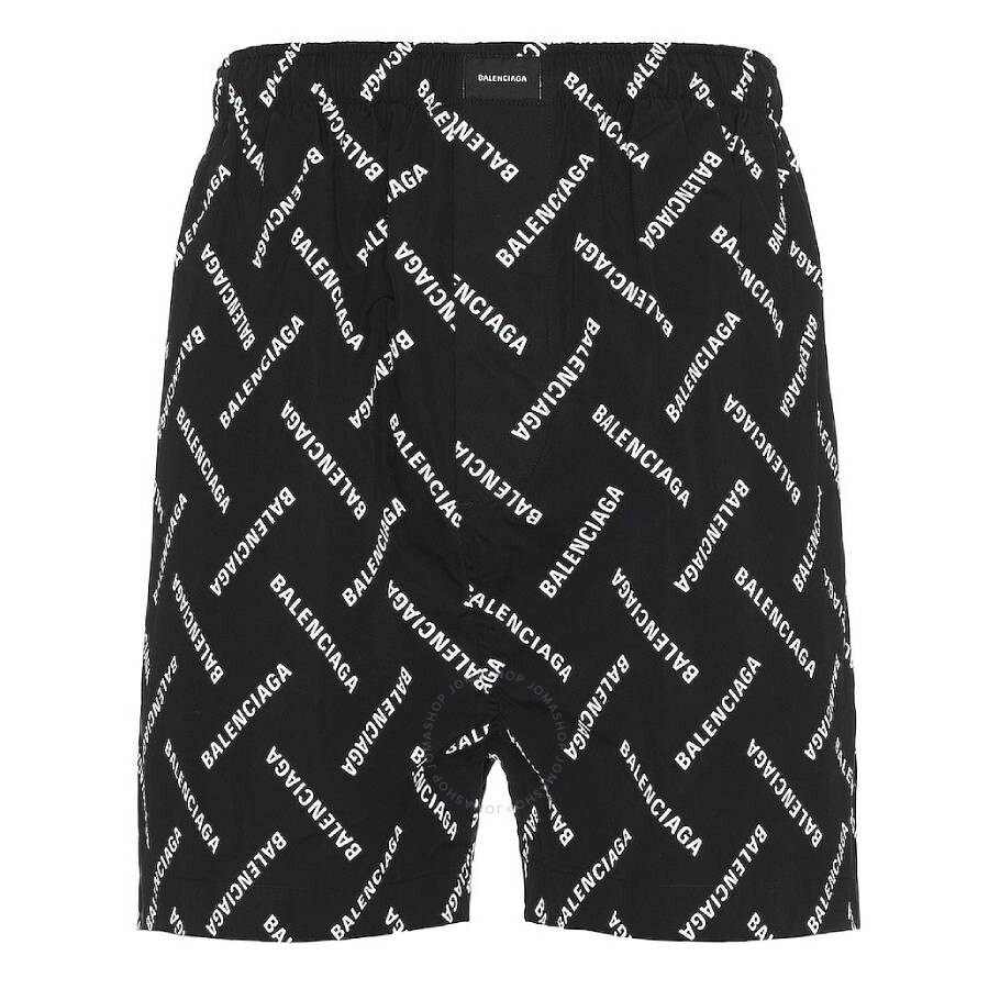 Balenciaga Cotton Shorts With Allover Logo In White/black