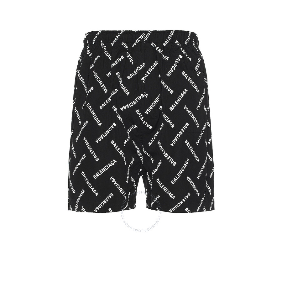 Balenciaga Cotton Shorts With Allover Logo In White/black