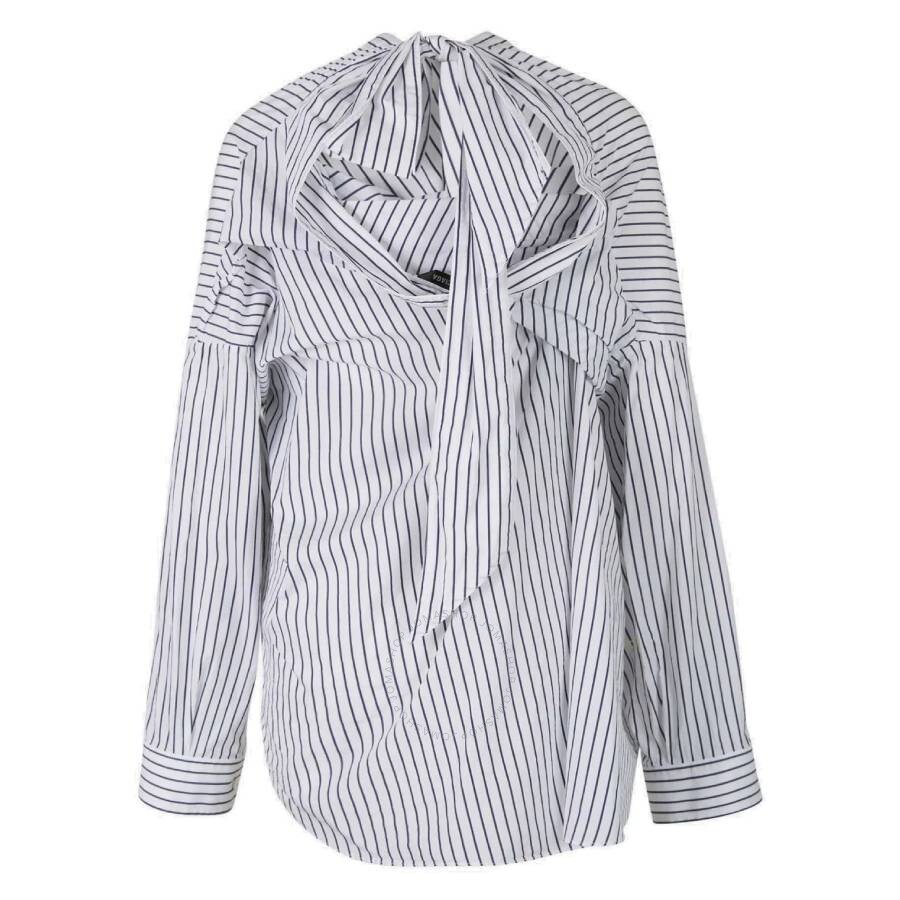 Balenciaga Pinstripe Knotted Shirt In Blue/white