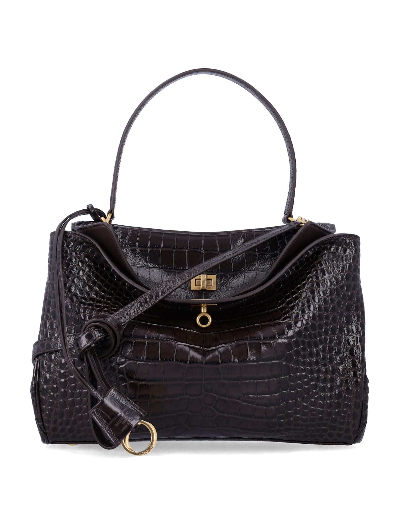Balenciaga Rodeo Handbag In Crocodile-Embossed Leather