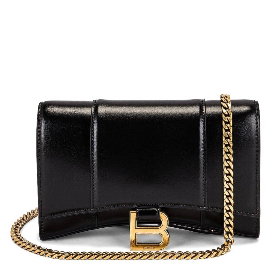 BALENCIAGA| (656050 1QJ4M 1000) Balenciaga Shiny Calfskin Hourglass Chain Wallet 656050