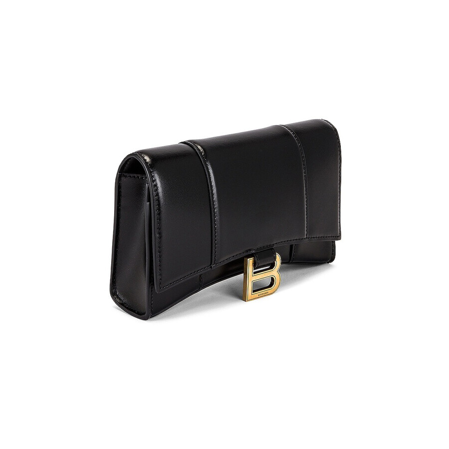 Balenciaga Shiny Calfskin Hourglass Chain Wallet In Black