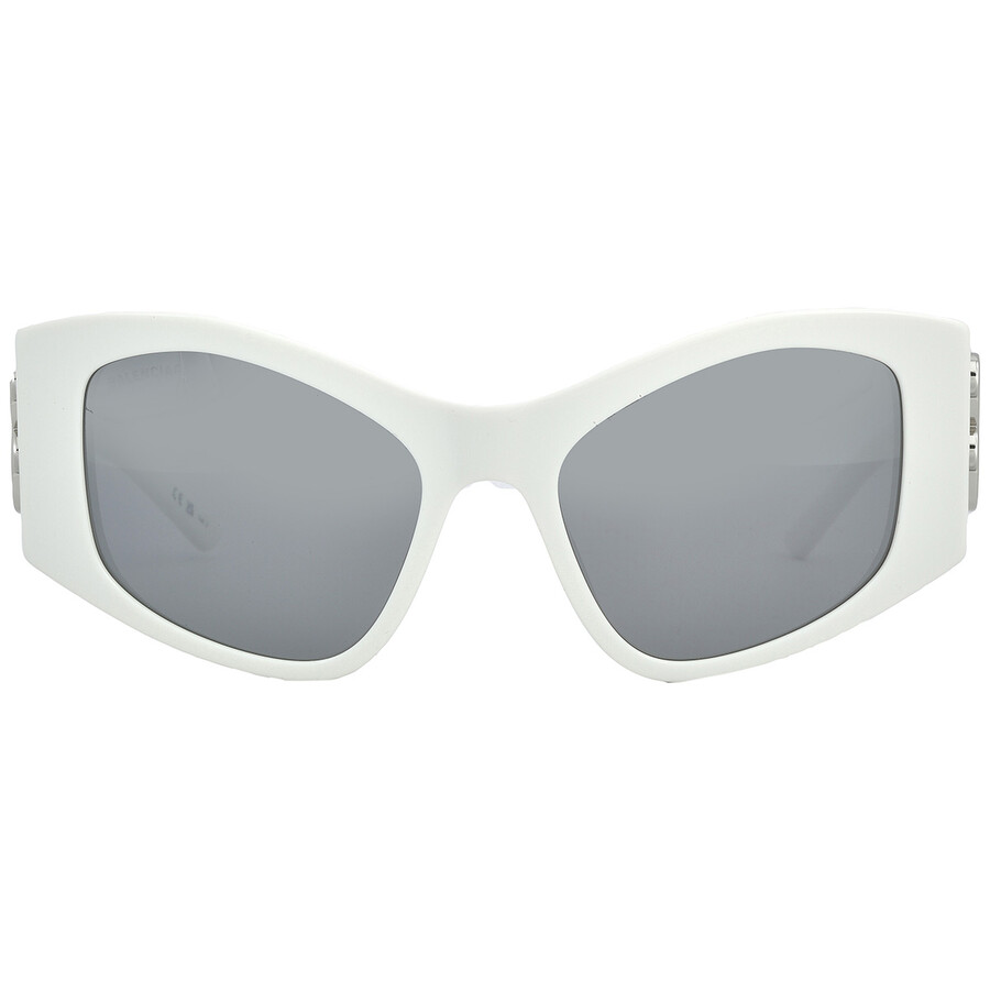 Shop Balenciaga Silver Cat Eye Ladies Sunglasses Bb0287s 006 55 In Silver / White