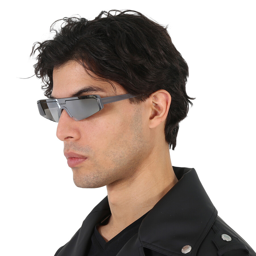 Balenciaga Grey Ski Rectangular-frame Sunglasses In Grey / Silver