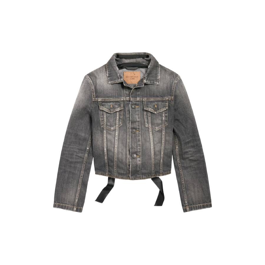 Balenciaga Stonewashed Cotton Lace-up Denim Jacket In Black