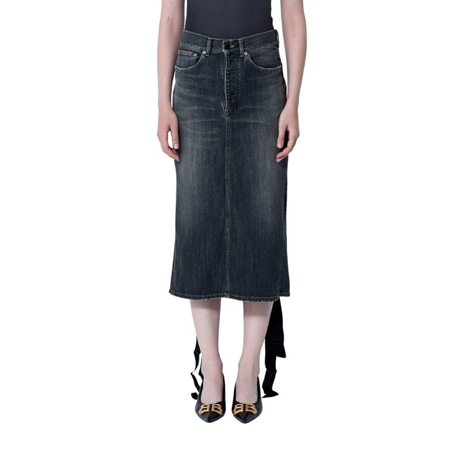 Balenciaga Mid Rise Lace Up Denim Skirt In Black